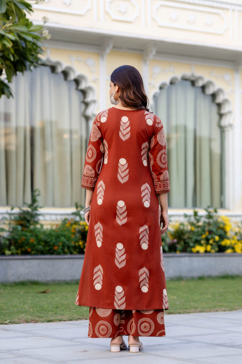 Cotton Aari work Kurta with Palazzo & Dupatta