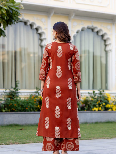 Cotton Aari work Kurta with Palazzo & Dupatta
