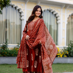 Cotton Aari work Kurta with Palazzo & Dupatta