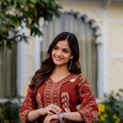 Cotton Aari work Kurta with Palazzo & Dupatta