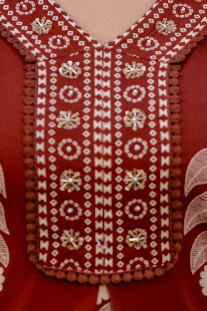 Cotton Aari work Kurta with Palazzo & Dupatta
