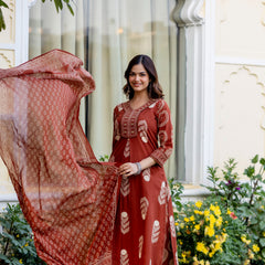 Cotton Aari work Kurta with Palazzo & Dupatta