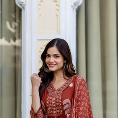 Cotton Aari work Kurta with Palazzo & Dupatta