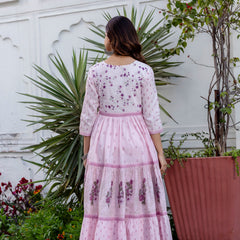 Women Floral Embroidered Tiered Cotton Kurta with Trousers & Dupatta