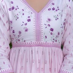 Women Floral Embroidered Tiered Cotton Kurta with Trousers & Dupatta
