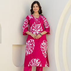 EthniFlair Floral Printed V Neck Straight Kurta & Trousers With Dupatta