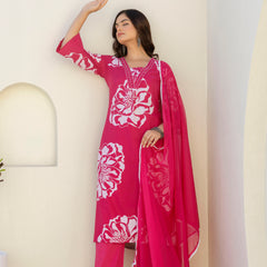 EthniFlair Floral Printed V Neck Straight Kurta & Trousers With Dupatta