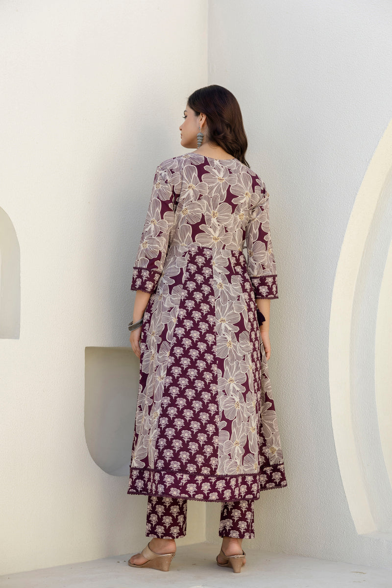 EthniFlair Floral Printed Kurta with Pyjama & Dupatta
