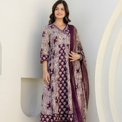 EthniFlair Floral Printed Kurta with Pyjama & Dupatta
