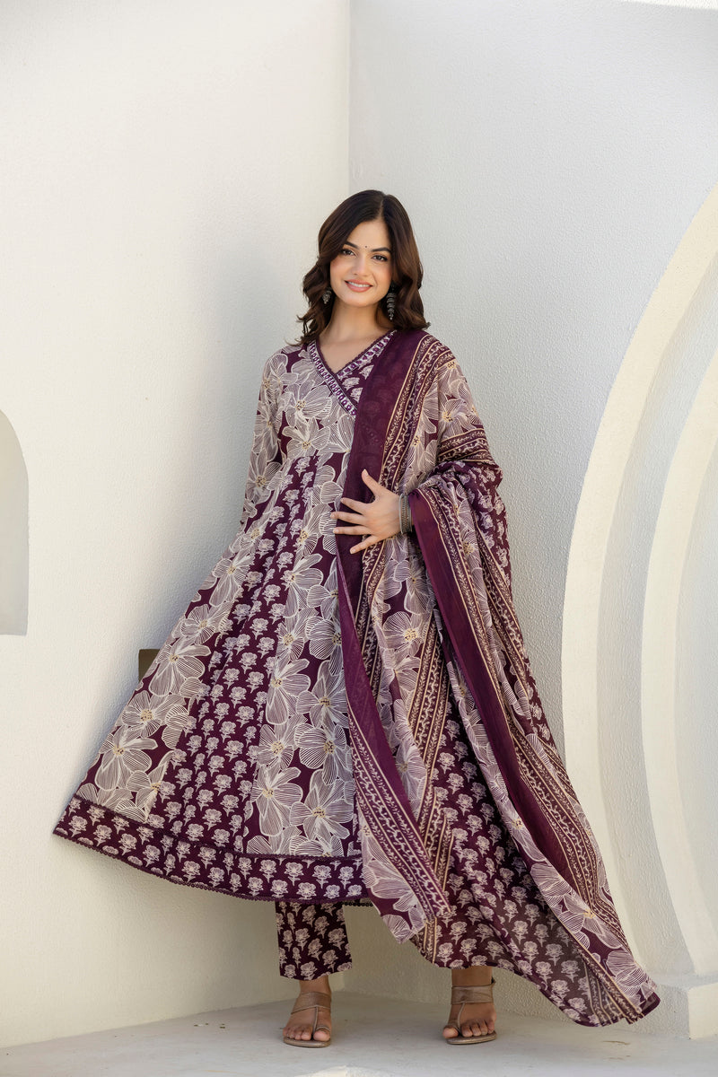 EthniFlair Floral Printed Kurta with Pyjama & Dupatta