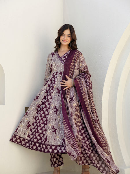 EthniFlair Floral Printed Kurta with Pyjama & Dupatta