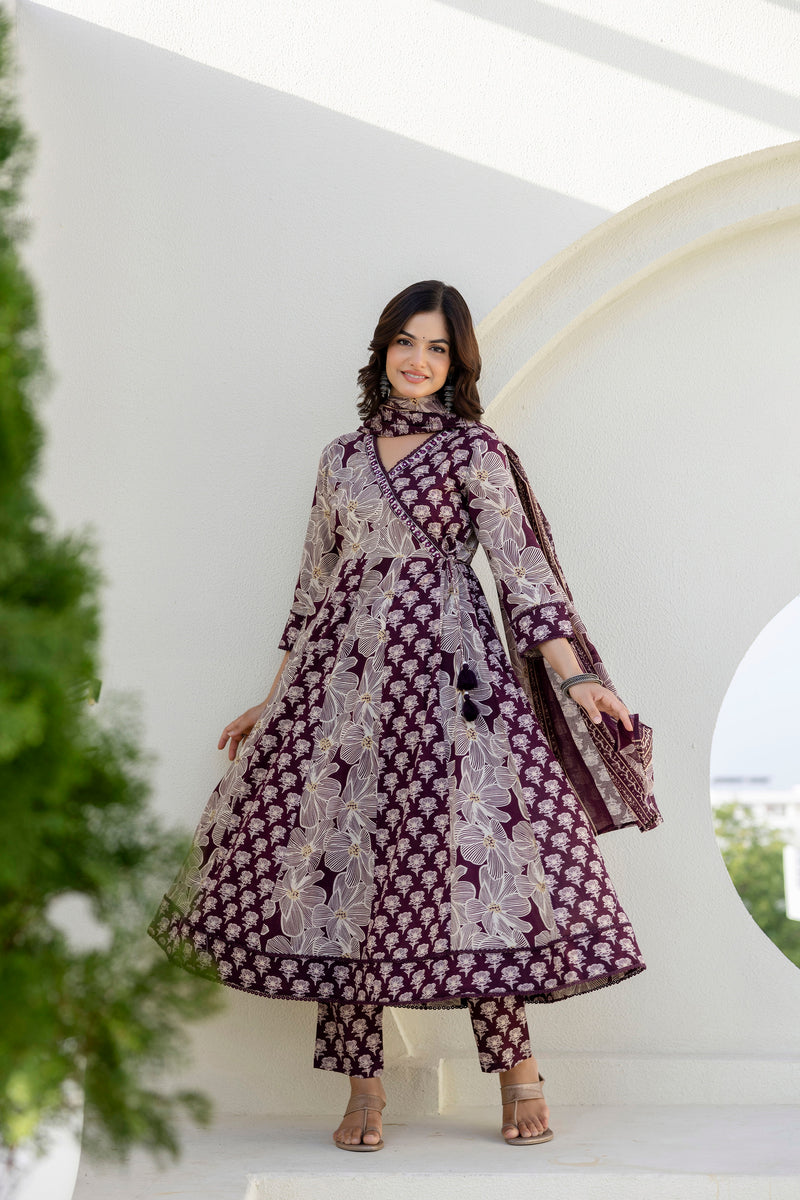 EthniFlair Floral Printed Kurta with Pyjama & Dupatta