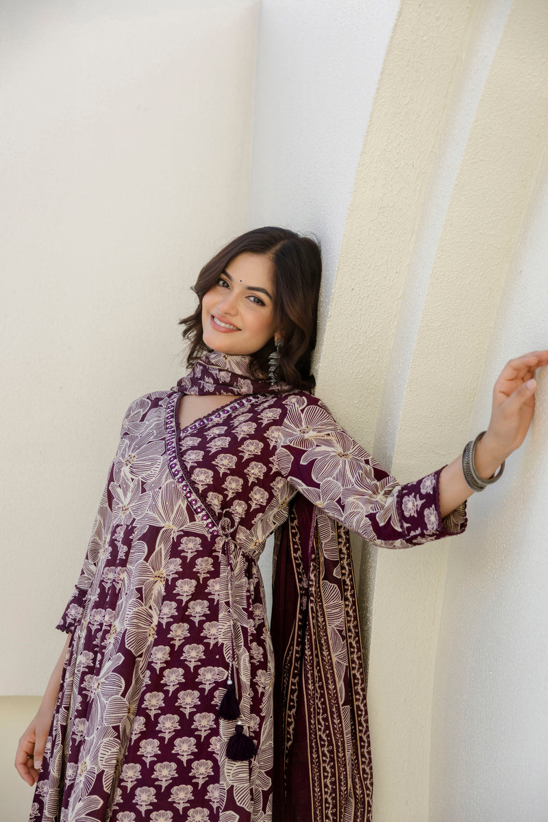 EthniFlair Floral Printed Kurta with Pyjama & Dupatta