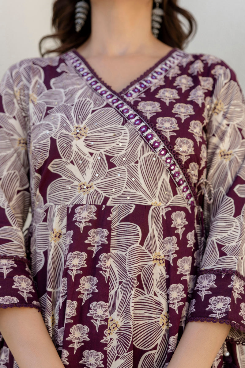 EthniFlair Floral Printed Kurta with Pyjama & Dupatta