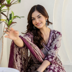 EthniFlair Floral Printed Kurta with Pyjama & Dupatta