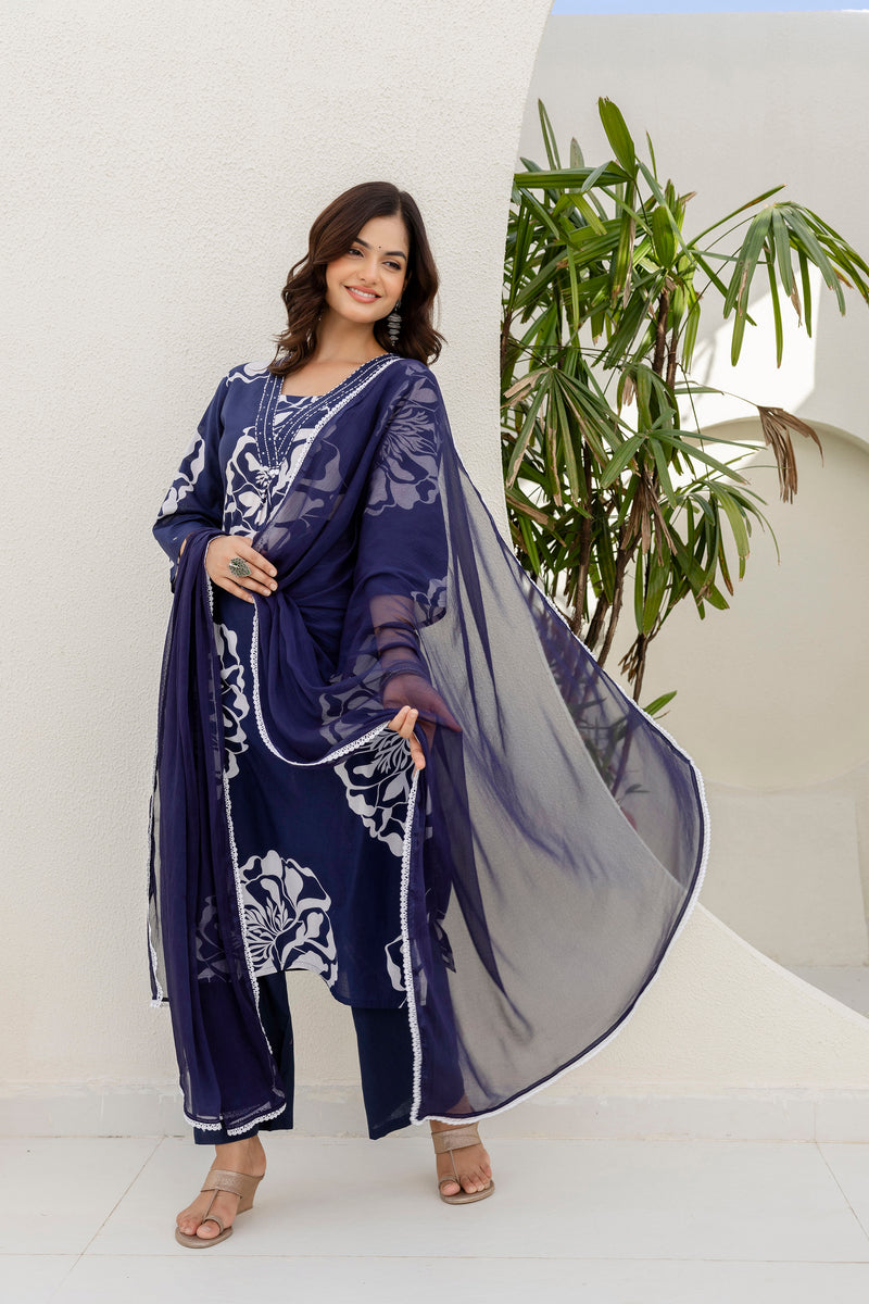 EthniFlair Floral Printed Kurta with Trousers & Dupatta