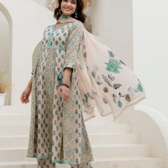 EthniFlair Floral Printed Kurta with Pyjama & Dupatta