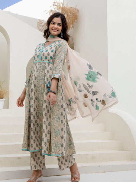 EthniFlair Floral Printed Kurta with Pyjama & Dupatta