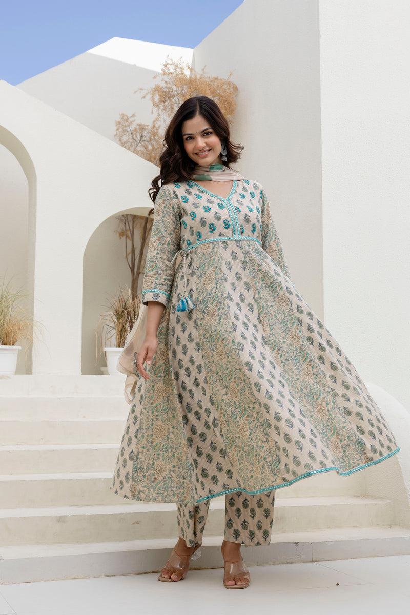 EthniFlair Floral Printed Kurta with Pyjama & Dupatta