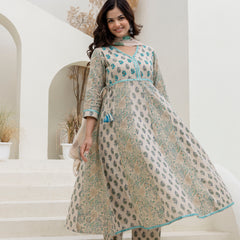 EthniFlair Floral Printed Kurta with Pyjama & Dupatta