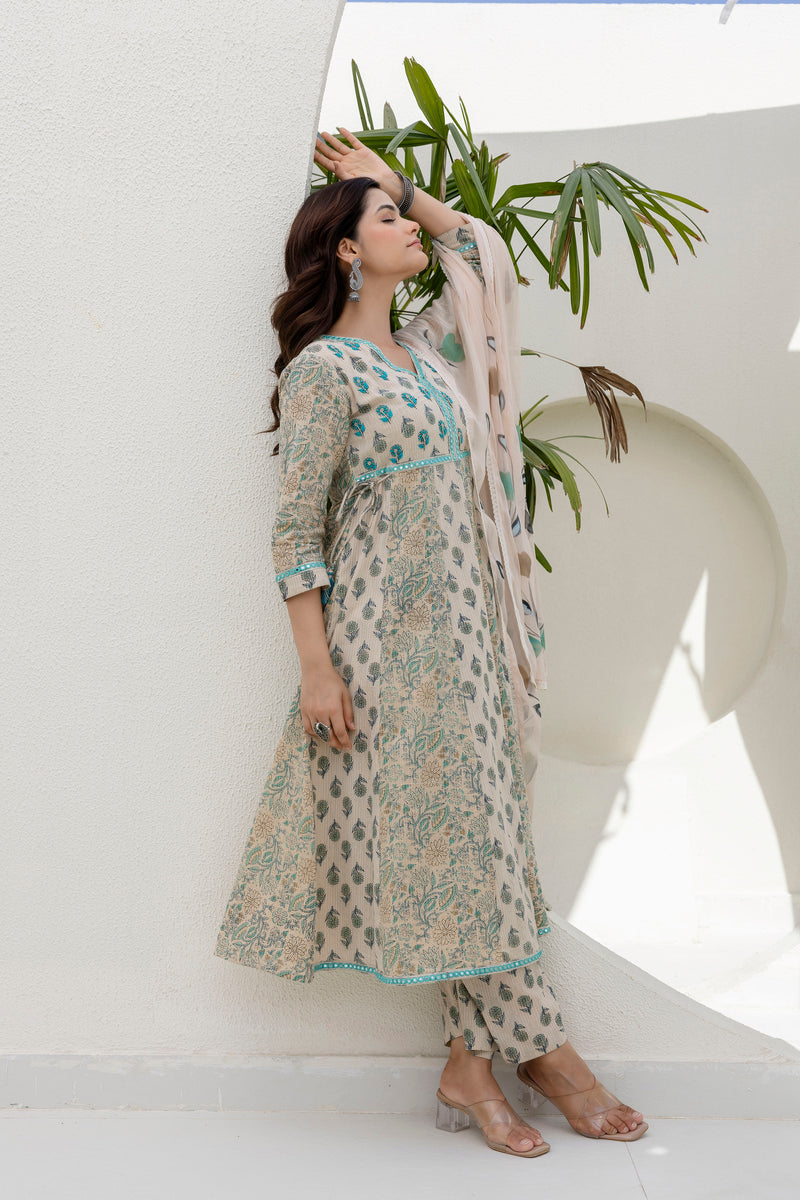 EthniFlair Floral Printed Kurta with Pyjama & Dupatta