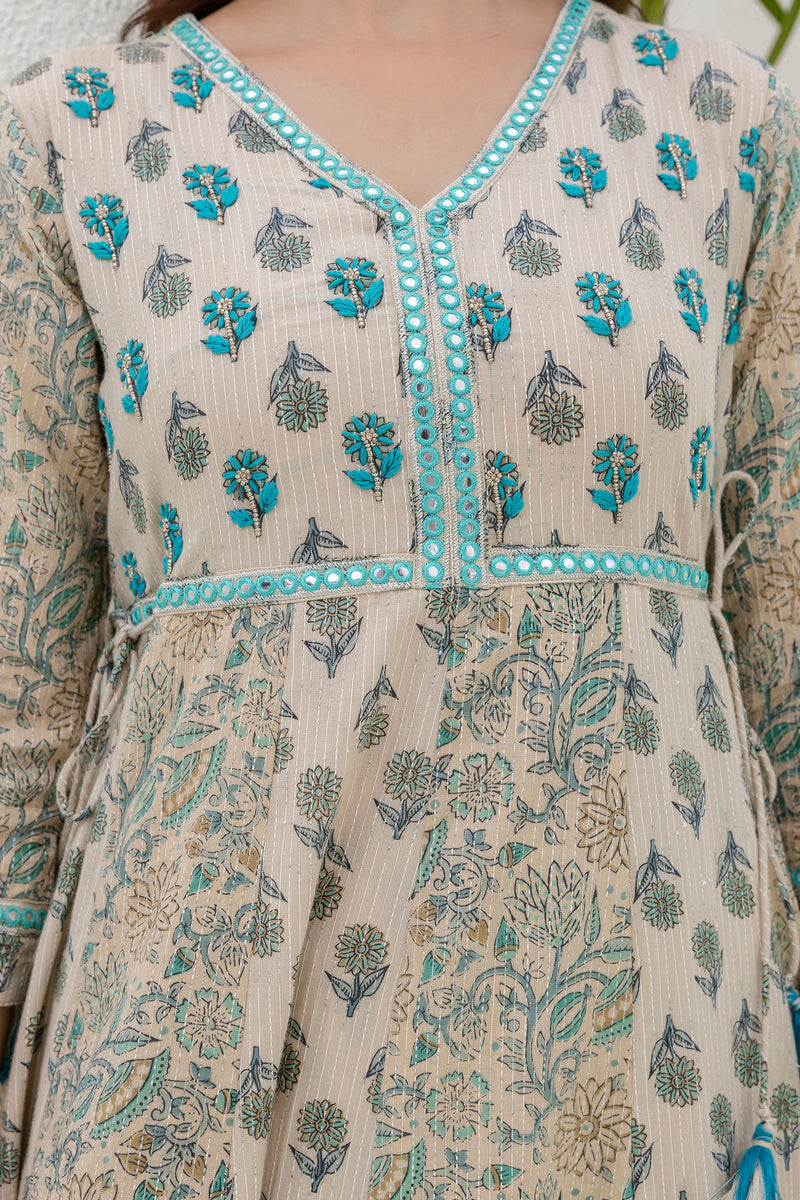 EthniFlair Floral Printed Kurta with Pyjama & Dupatta