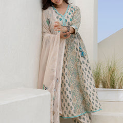 EthniFlair Floral Printed Kurta with Pyjama & Dupatta