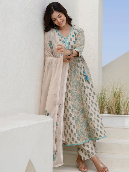EthniFlair Floral Printed Kurta with Pyjama & Dupatta