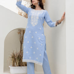 EthniFlair Floral Embroidered Kurta with Trousers & Dupatta