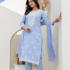 EthniFlair Floral Embroidered Kurta with Trousers & Dupatta