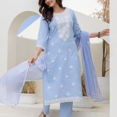 EthniFlair Floral Embroidered Kurta with Trousers & Dupatta