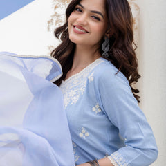 EthniFlair Floral Embroidered Kurta with Trousers & Dupatta