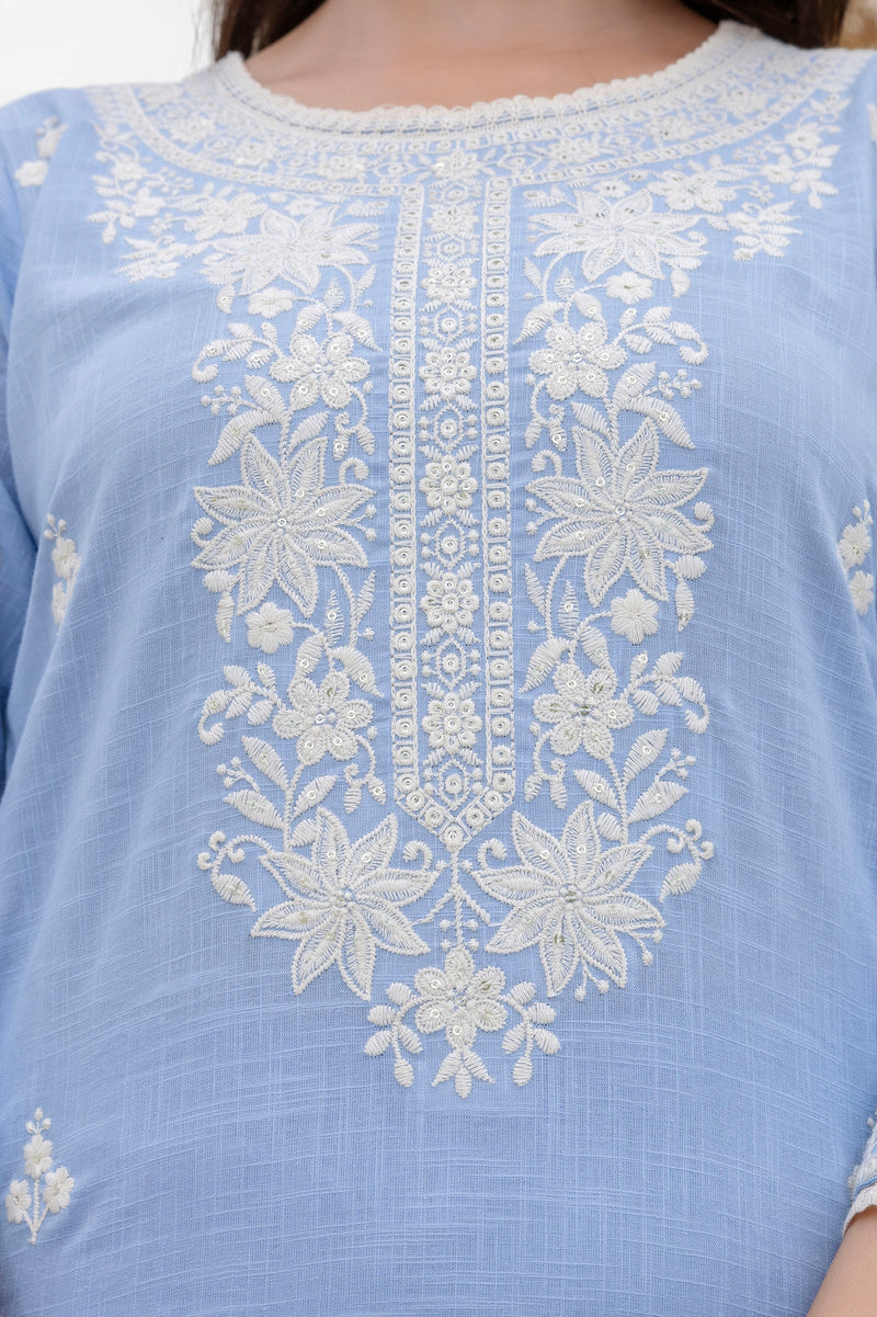 EthniFlair Floral Embroidered Kurta with Trousers & Dupatta