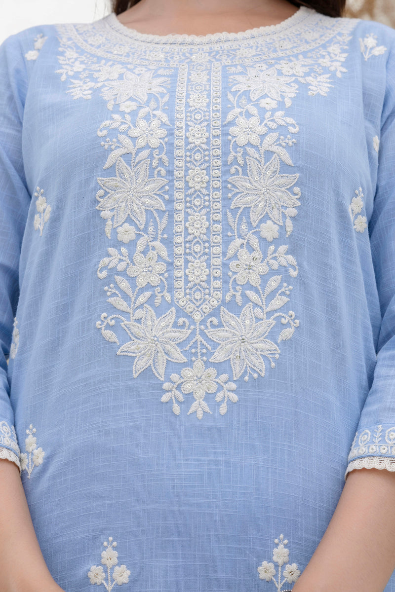 EthniFlair Floral Embroidered Kurta with Trousers & Dupatta