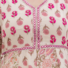 EthniFlair Floral Printed Mirror Work Anarkali Kurta With Trousers & Dupatta