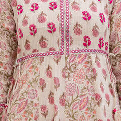 EthniFlair Floral Printed Mirror Work Anarkali Kurta With Trousers & Dupatta