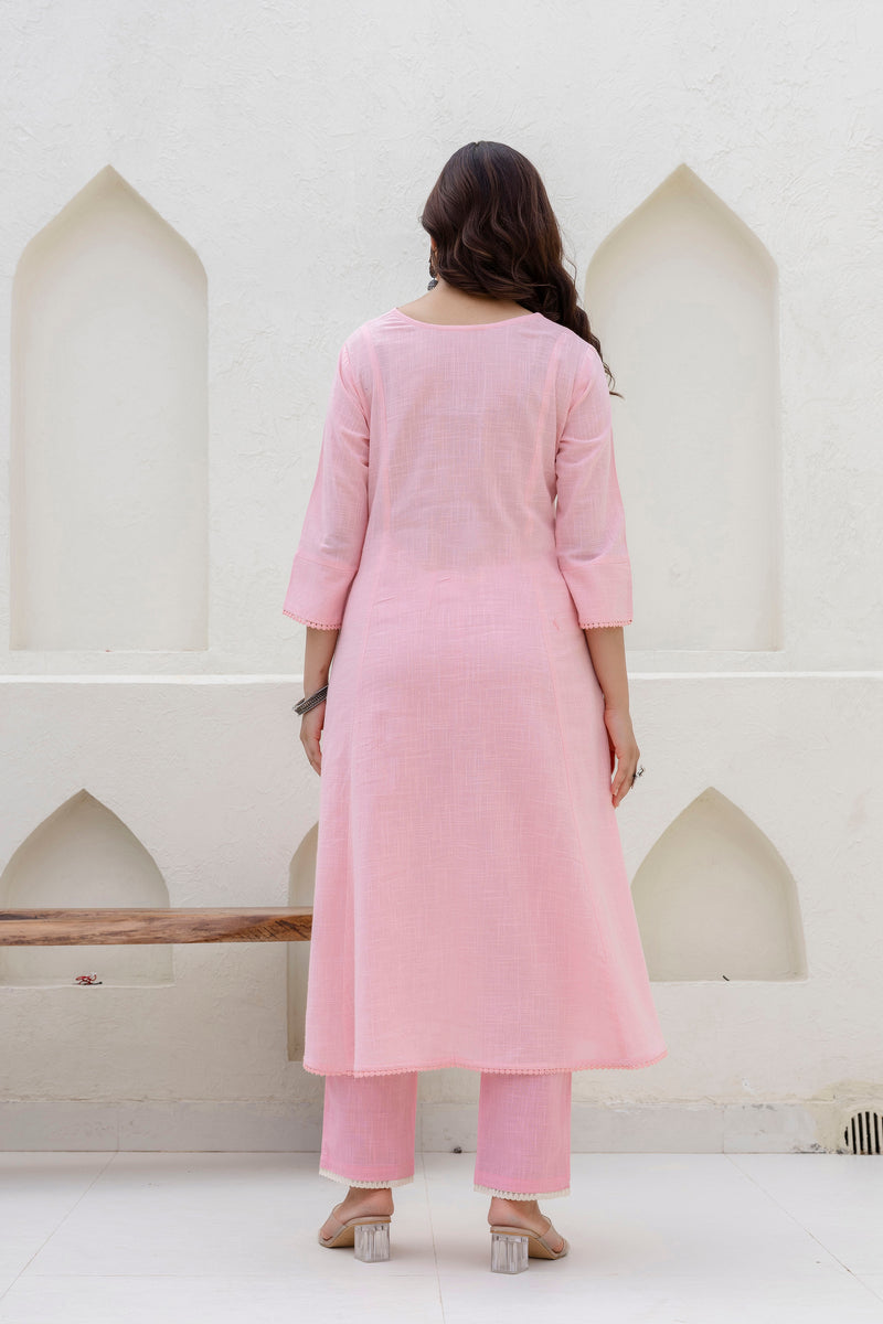 EthniFlair Yoke Design V-Neck Pleated Kurta With Trousers & Dupatta