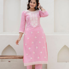 EthniFlair Floral Embroidered Kurta with Trousers & Dupatta