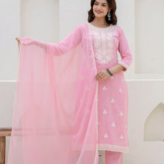 EthniFlair Floral Embroidered Kurta with Trousers & Dupatta