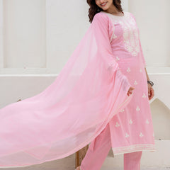 EthniFlair Floral Embroidered Kurta with Trousers & Dupatta