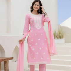 EthniFlair Floral Embroidered Kurta with Trousers & Dupatta