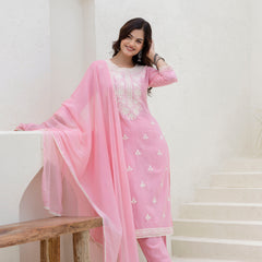 EthniFlair Floral Embroidered Kurta with Trousers & Dupatta