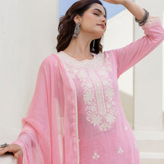 EthniFlair Floral Embroidered Kurta with Trousers & Dupatta