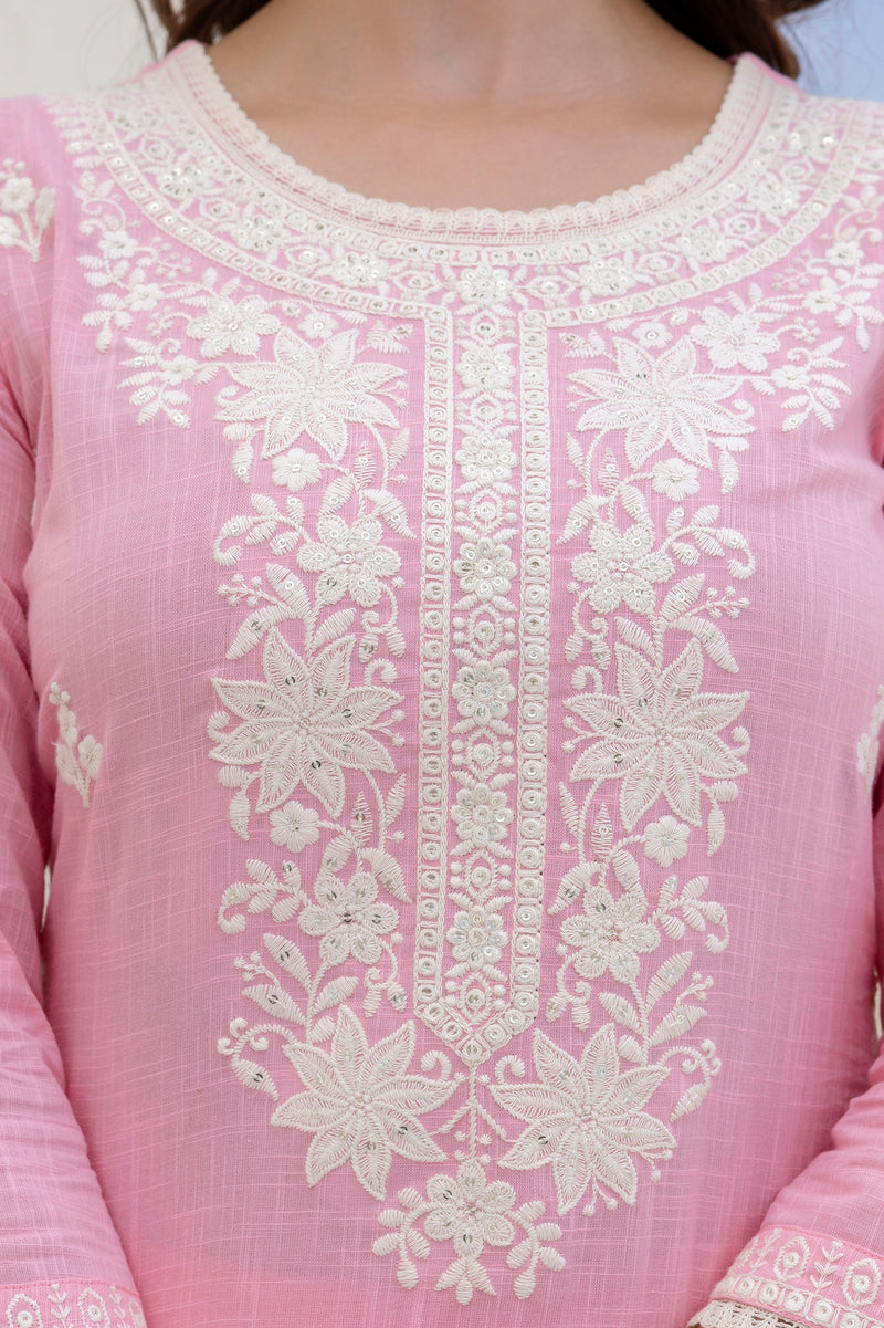 EthniFlair Floral Embroidered Kurta with Trousers & Dupatta