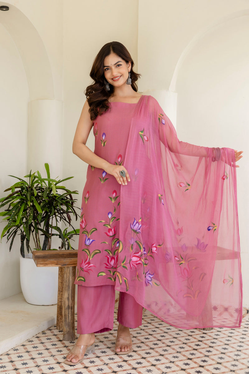 EthniFlair Floral Printed Kurta with Trousers & Dupatta