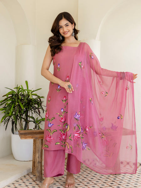 EthniFlair Floral Printed Kurta with Trousers & Dupatta