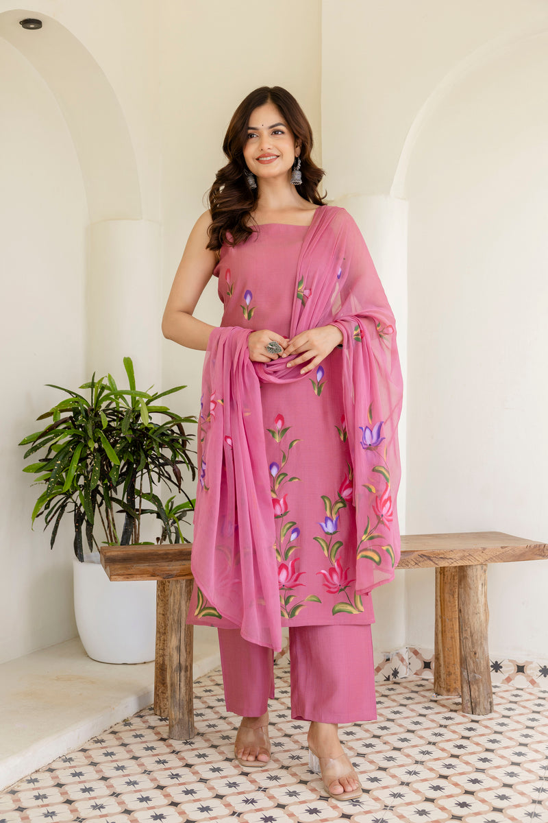 EthniFlair Floral Printed Kurta with Trousers & Dupatta