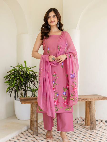 EthniFlair Floral Printed Kurta with Trousers & Dupatta