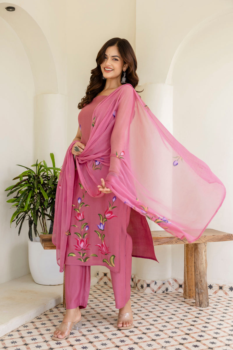 EthniFlair Floral Printed Kurta with Trousers & Dupatta