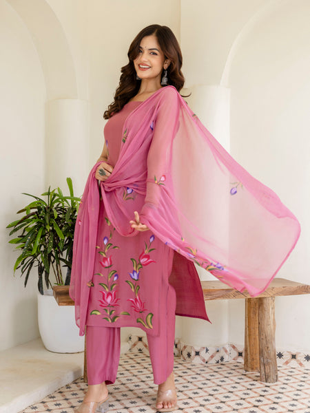 EthniFlair Floral Printed Kurta with Trousers & Dupatta